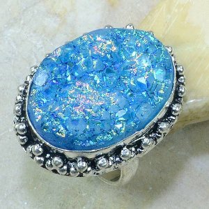 טבעת כסף בשיבוץ אבן טיטניטם דרוזי כחול מידה: 8.25