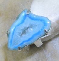 טבעת כסף משובצת אבן אגט דרוזי כחול מידה: 7