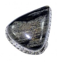 טבעת כסף משובצת אבן ג'ספר אפור שחור מידה: 10