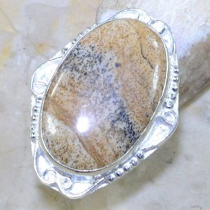 טבעת כסף משובצת אבן ג'ספר פיקצ'ר מידה: 6