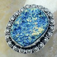 טבעת כסף משובצת אבן טיטניום כחול מידה: 8.25