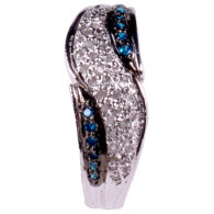 טבעת כסף בשיבוץ יהלומי גלם 0.98 קרט וזירקונים כחול