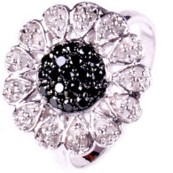 טבעת כסף 925 בשיבוץ יהלומי גלם לבן ושחור 1.15 קרט מידה: 7