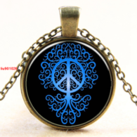תליון ושרשרת ברונזה סמל עץ החיים וסמל השלום גווני כחול
